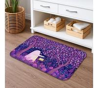 Fanciful Ghost Forest Quick Dry Bath Mat, Violet Floral Trees Absorbent Non Slip Mat, Flannel Washable Rugs for Bathroom Toilet Decorative 20x32 Inch
