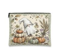 Fanciful Ghost Gnome Harvest Theme Autumn Makeup Bag 7x9 Inch