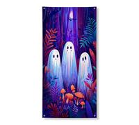 Fanciful Ghosts Door Cover Banner Decor, Playful Halloween Forest Backdrop for Indoor Outdoor Festive Celebrations 36x72 Inch