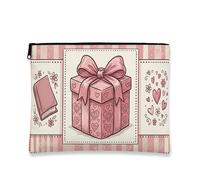 Fanciful Gift Box Makeup Bag, Vintage Floral Cosmetic Travel Pouch for Women, Portable Canvas Zipper Organizer, Valentine'S Day Skincare Toiletry Bag, Peach, 7x9 Inch, Gift Box