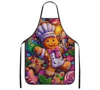 Fanciful Gingerbread Man Apron for Cooking, Colorful Holiday Kitchen Apron, Christmas Baking Chef for Adults, Fun Gift Food, Multicolor, 24x31 Inch