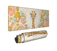 Fanciful Giraffe Animal Art Large Mouse Pad 12x32 Inch | Fanciful Giraffe Motif, XXL Mouse Pad, Hot Air Air-Float Balls Accents, Soft Pastel Color Palette, Extended Desk Coverage