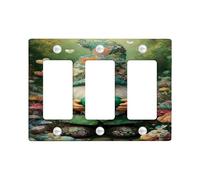 Fanciful Gnome Light Switch Cover Plates/Outlet Covers, Green Floral Design for Spring Decor, Thermoplastic Wall Plates, Standard Size 3 Gang Wall Plate