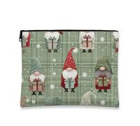Fanciful Gnome Makeup Bag, Festive Christmas Cosmetic Pouch for Women, Portable Canvas Zipper Organizer, Holiday Toiletry Bag, Green, 7x9 Inch