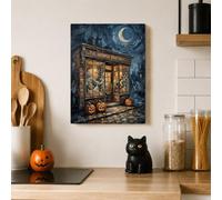 Fanciful Halloween Bakery Night Scene Canvas Kitchen Wall Art 12x16