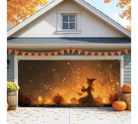 Fanciful Halloween Garage Door Cover, Large Pumpkin and Witch Outdoor Decorations, Fall Seasonal Party Background Decor 157x71 Inch