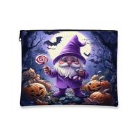 Fanciful Halloween Makeup Bag, Spooky Violet Gnome Cosmetic Travel Pouch for Women, Portable Canvas Zipper Organizer, Fall Holiday Toiletry Bag 7x9 Inch