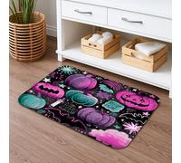 Fanciful Halloween Quick Dry Bath Mat, Peach Pumpkin Bat Absorbent Non Slip Shower Mat, Medieval Flannel Washable Bath Rugs for Bathroom Decor 20x32 Inch