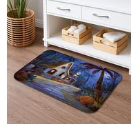 Fanciful Haunted House Quick Dry Bath Mat, Blue Halloween Decorative Non Slip Shower Mat, Medieval Flannel Washable Bath Rugs for Bathroom Toilet Restroom 20x32 Inch