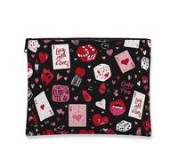 Fanciful Hearts Makeup Bag, Playful Black Cosmetic Travel Pouch for Women, Portable Zipper Organizer, Valentine'S Day Skincare Toiletry Bag, black, 7x9 Inch, Hearts