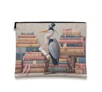 Fanciful Heron Makeup Bag, Vintage Storybook Cosmetic Travel Pouch for Women, Portable Small Canvas Zipper Organizer, Perfect for Books Lovers Gifts, Light Blue, 7x9 Inch, Heron