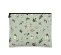 Fanciful Holiday Cosmetic Bag, Green Gift Pattern Toiletry Pouch for Women, Portable Small Travel Makeup Organizer, Christmas Skincare Bag, Green, 7x9 Inch, Gift