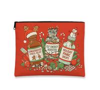 Fanciful Holiday Makeup Bag, Fun Gingerbread and Faerie Design Cosmetic Travel Pouch for Women, Portable Canvas Zipper Organizer, Christmas Skincare Toiletry Bag, Red, 7x9 Inch, Holiday