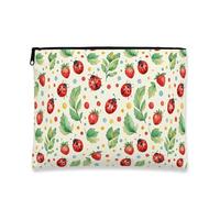 Fanciful Ladybug Cosmetic Bag, Playful Strawberry Travel Makeup Pouch for Women, Portable Zipper Toiletry Organizer, Red, 7x9 Inch, Ladybug