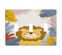Fanciful Lion Light Switch Cover Plates/Outlet Covers, Autumn Jungle Colors for Kids' Room Decor, Thermoplastic Wall Plates, Standard Size Triple Toggle