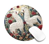 Fanciful Llama Floral Mouse Pad, Cream Color Cute Alpacas in Blooming Garden Design, Non-Slip Rubber Washable Mousepad for Office and Home Use Round 8x8 Inch