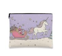 Fanciful Magical Horse Makeup Bag, Festive Santa Sleigh Cosmetic Travel Pouch for Women, Portable Canvas Zipper Organizer, Holiday Skincare Toiletry Bag, Violet, 7x9 Inch, Magical Horse