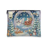 Fanciful Makeup Bag, Christmas Dreams Holiday Cosmetic Travel Pouch for Women, Portable Small Canvas Zipper Organizer, Winter Skincare Toiletry Bag, Blue, 7x9 Inch, Christmas