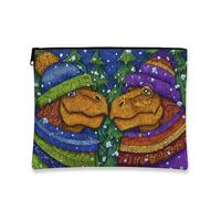 Fanciful Makeup Bag, Colorful Dinosaurs Winter Cosmetic Pouch for Women, Portable Small Canvas Zipper Organizer, Holiday Skincare Toiletry Bag, Multicolor, 7x9 Inch, Dinosaurs