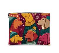 Fanciful Makeup Bag, Colorful Dogs Pattern Cosmetic Travel Pouch for Women, Portable Small Canvas Zipper Organizer, Holiday Skincare Toiletry Bag, Multicolor, 7x9 Inch, Dogs