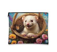 Fanciful Makeup Bag, Cute Animal Floral Cosmetic Travel Pouch for Women, Portable Small Canvas Zipper Organizer, for Spring Festivals, White, 7x9 Inch, Animal