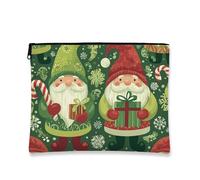 Fanciful Makeup Bag, Cute Gnome Holiday Cosmetic Travel Pouch for Women, Portable Small Canvas Zipper Organizer, Christmas Skincare Toiletry Bag, Green, 7x9 Inch, Bag