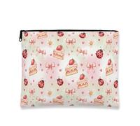 Fanciful Makeup Bag, Cute Ladybug and Cake Pattern Cosmetic Travel Pouch for Women, Portable Canvas Zipper Organizer, Perfect for Spring and Birthday Gifts, Peach, 7x9 Inch, Ladybug