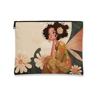 Fanciful Makeup Bag, Floral Print Vintage Women Cosmetic Travel Pouch, Portable Small Canvas Zipper Organizer, Spring Gift Skincare Toiletry Bag, Beige, 7x9 Inch, Flower