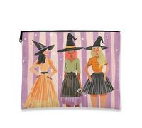 Fanciful Makeup Bag, Halloween Witch Illustrations Cosmetic Travel Pouch for Women, Portable Small Canvas Zipper Organizer, Seasonal Gift Toiletry Bag, Violet, 7x9 Inch, Bag