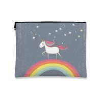 Fanciful Makeup Bag, Magical Horse Rainbow Cute Cosmetic Travel Pouch for Girls, Portable Small Canvas Zipper Organizer, Birthday Gift Toiletry Bag 7x9 Inch