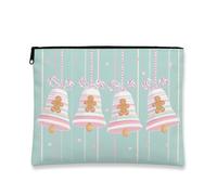 Fanciful Makeup Bag, Mint Green Gingerbread Bells Cosmetic Travel Pouch for Women, Portable Small Canvas Zipper Organizer, Holiday Skincare Toiletry Bag, Mint Green, 7x9 Inch, Bells