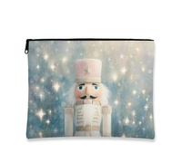 Fanciful Makeup Bag, Nutcracker Design Vintage Cosmetic Pouch for Women, Portable Small Canvas Zipper Organizer, Holiday Skincare Toiletry Bag, Peach, 7x9 Inch, Nutcracker