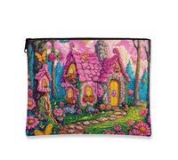 Fanciful Makeup Bag, Peach Cottage Floral Cosmetic Travel Pouch for Women, Portable Small Canvas Zipper Organizer, Spring Gift Skincare Toiletry Bag, Peach, 7x9 Inch, Pouch