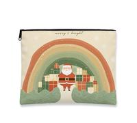 Fanciful Makeup Bag, Santa Claus Rainbow Cosmetic Travel Pouch for Women, Portable Small Canvas Zipper Organizer, Holiday Skincare Toiletry Bag 7x9 Inch