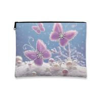 Fanciful Makeup Bag, Violet Butterflies Elegant Cosmetic Travel Pouch for Women, Portable Small Canvas Zipper Organizer, Skincare Toiletry Bag 7x9 Inch