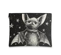 Fanciful Makeup Pouch, Cute Bat Creature Vintage Cosmetic Travel Bag for Women, Portable Small Canvas Zipper Organizer, Halloween Toiletry Bag 7x9 Inch