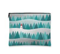 Fanciful Makeup Pouch, Teal Trees Festive Cosmetic Travel Bag for Women, Portable Small Canvas Zipper Organizer, Winter Holiday Toiletry Bag, Teal, 7x9 Inch, Pouch