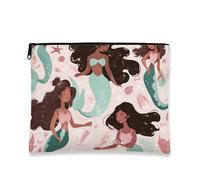 Fanciful Mermaid Cosmetic Bag, Playful Peach Sea Creatures Makeup Pouch for Women, Portable Canvas Zipper Organizer, Summer Beach Travel Toiletry Bag, Peach, 7x9 Inch, Mermaids