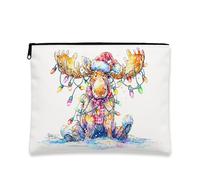 Fanciful Moose Makeup Bag, Festive Holiday Cosmetic Travel Pouch for Women, Portable Canvas Zipper Organizer, Christmas Skincare Toiletry Bag 7x9 Inch