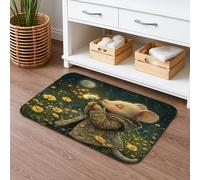 Fanciful Mouse Floral Quick Dry Bath Mat, Vintage Yellow Flowers Absorbent Non Slip Shower Mat, Decorative Washable Bath Rugs for Bathroom Toilet Restroom 20x32 Inch