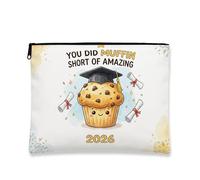 Fanciful Muffin Makeup Bag, Cute Graduation Cosmetic Pouch for Women, Portable Canvas Zipper Organizer, Celebration Gift for Spring, White, 7x9 Inch, Muffin