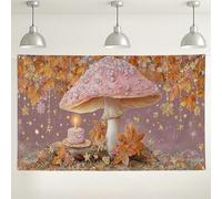 Fanciful Mushroom Decor Backdrop, Fantasy Autumn Leaves Photography Background, Enchanted Candle Scene for Halloween & Fall Celebrations 71x43 Inch