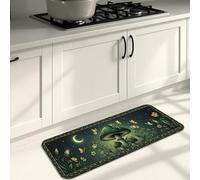 Fanciful Mushroom Kitchen Mats for Floor, Nature-Inspired Dark Green Cushioned Comfort Washable Decor Rugs for Kitchen Sinks Laundryroom Bathroom 16x47 Inch