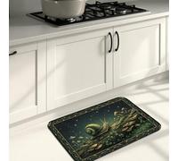 Fanciful Mushroom Kitchen Mats for Floor, Nature-Inspired Dark Green Cushioned Comfort Washable Decor Rugs for Kitchen Sinks Laundryroom Bathroom 16x24 Inch