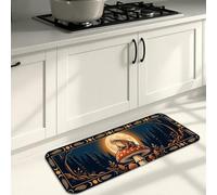 Fanciful Mushroom Kitchen Mats for Floor, Vintage Dark Blue Soft Mats, Autumn Cushioned Comfort Washable Decor Rugs for Kitchen Sinks Laundryroom Bathroom 16x47 Inch
