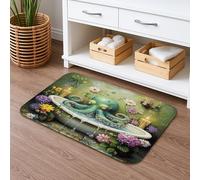Fanciful Octopus Bath Mat, Floral Pattern Absorbent Non Slip Shower Rug, Fun Memory Foam Washable Bath Rugs for Bathroom Toilet Decorative 16x24 Inch