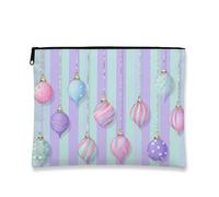 Fanciful Ornament Cosmetic Bag, Vintage Holiday Makeup Pouch for Women, Portable Small Zipper Organizer, Winter Festive Toiletry Bag, Light Blue, 7x9 Inch