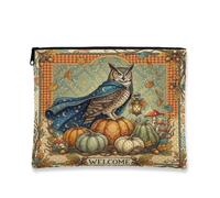 Fanciful Owl Harvest Quote Autumn Makeup Bag 7x9 Inch