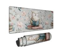 Fanciful Owl Large Gaming Mouse Pad, Soft Blue Floral Design Stitched Edge Mousepad, Rubber Non-Slip Washable Gaming Mouse Pad for Home and Office Computing 16x36 Inch
