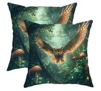 Fanciful Owl Pillow Covers Set of 2, Enchanted Forest Cushion Cases, Autumn Decorative Throw Pillows for Home Sofa Bed Couch 20x20 Inch